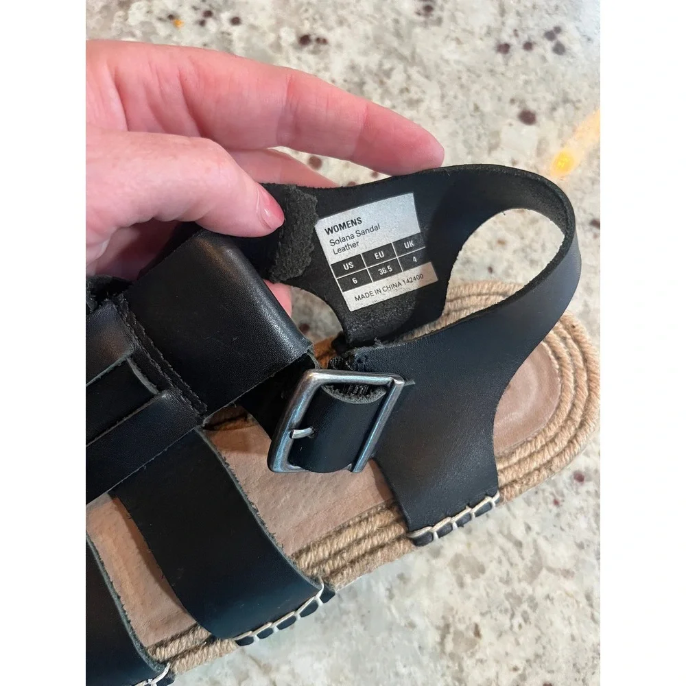 SeaVees Solana Sandal Womens 6 Black Leather Fisherman Espadrille 142400